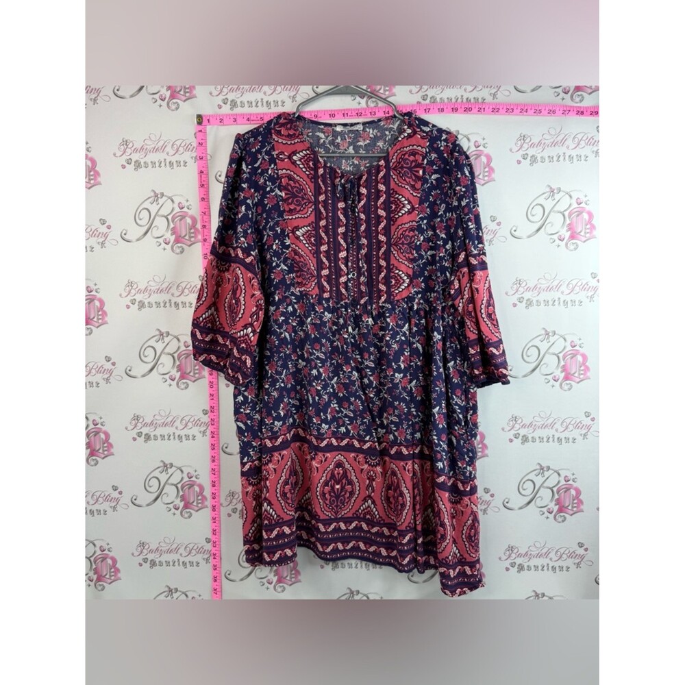 Chigant dress or long shirt paisley Boho Navy and Pink Floral Peasant Tunic
